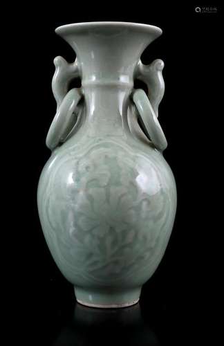 Celadon ear vase with lotus flower decor