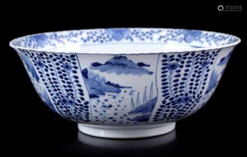 Porcelain bowl with blue decor of landscapes