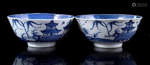 2 porcelain bowls with blue and white decor