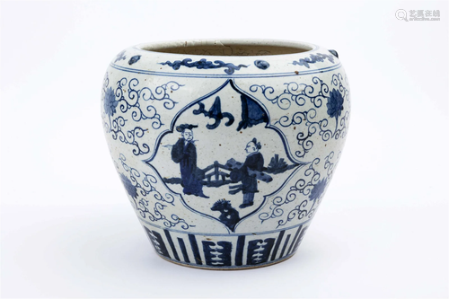 A BLUE AND WHITE JAR, 20TH CENTURY