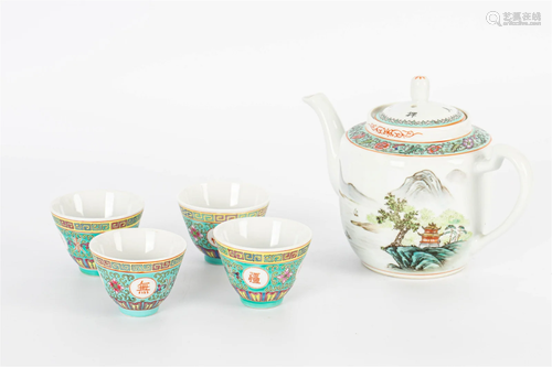 A SET OF JINGDEZHEN HAND-PAINTED TEAPOT -LONGIVITY WITHOUT B...