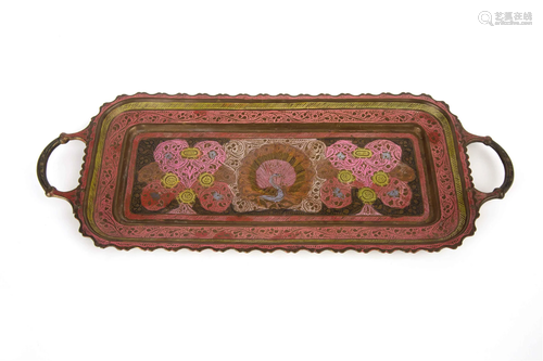 INDIAN COPPER TRAY, 20TH CENTURY