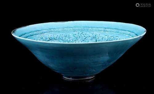 Porcelain bowl with monochrome turquoise décor