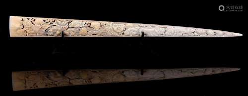 Swordfish tusk with finely hand-carved Koi carp