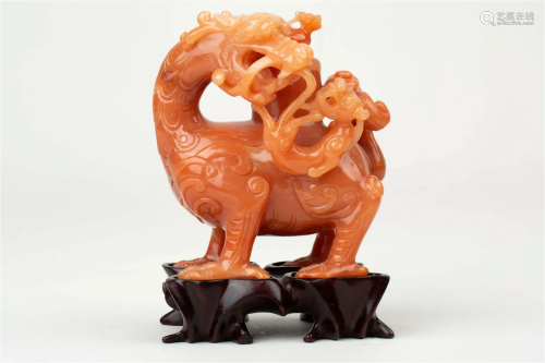 AGATE CARVED DRAGON STATIONERY, LATE QING DYNASTY/REPUBLIC O...