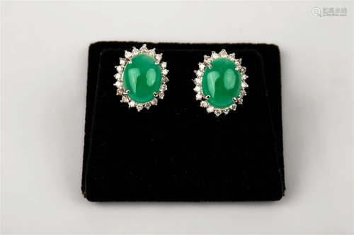 JADEITE-A INLAID DIAMOND EARRINGS