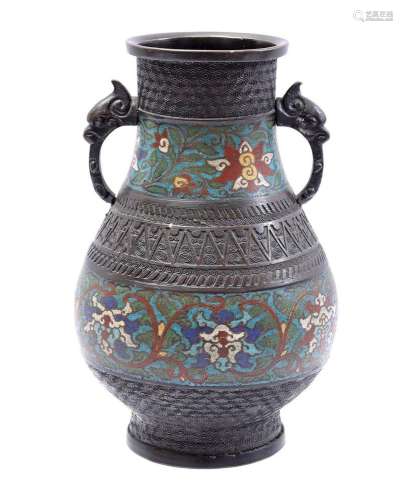 Bronze cloisonné vase with ears