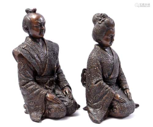 Bronze Samurai sculpture pair