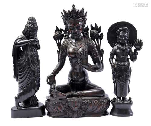 3 Asian wooden carved statues