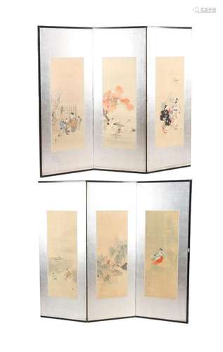 2 Japanese 3-fold folding screens