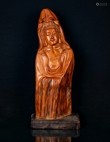 WOOD CARVED GUANYIN STATUE