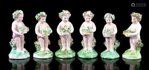 6 Derby earthenware statues of putti