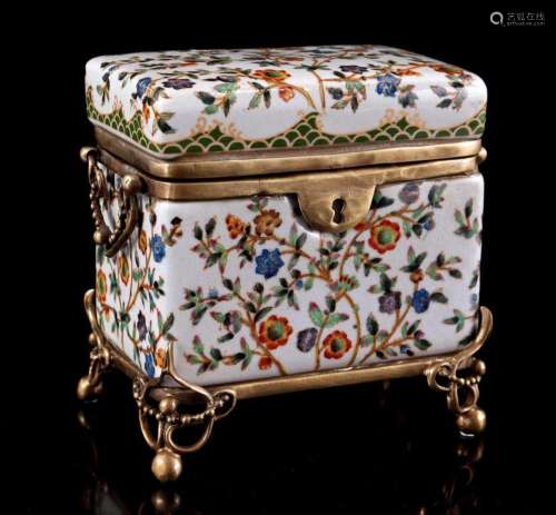 Classic porcelain bijou box with bronze frame