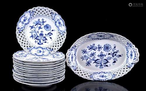 12 Meissen porcelain dishes and oval basket