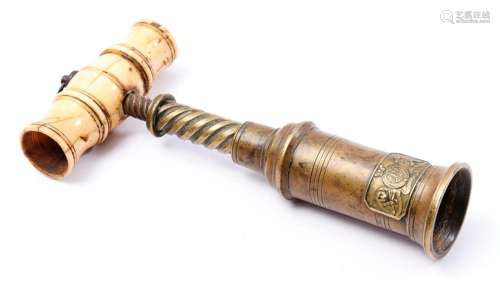 Brass corkscrew with bone handle