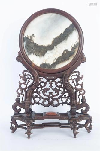 HOLLOW CARVED MARBLE TABLE SCREEN, LATE QING DYNASTY