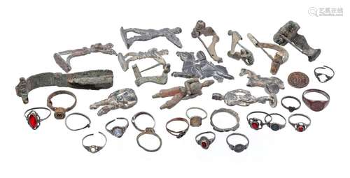 Various archaeological finds including rings