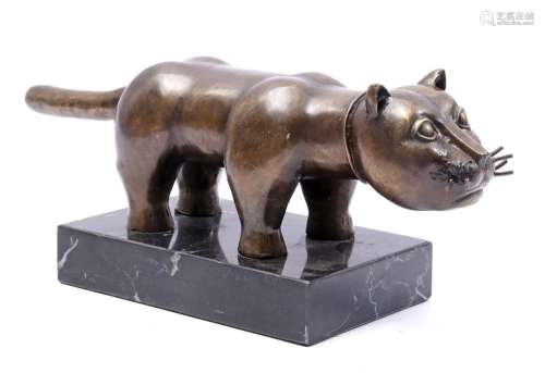 Bronze sculpture of a cat, on a marble base