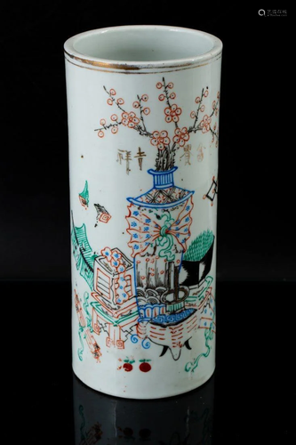 A FAMILLE ROSE POETRY FLOWER VASE, LATE QING DYNASTY