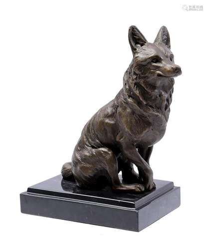 Bronze statue of a sitting fox or dog