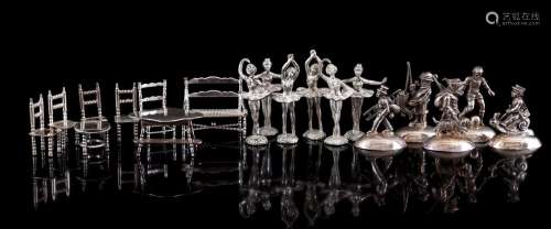 19 metal and silver-plated miniatures of dancers