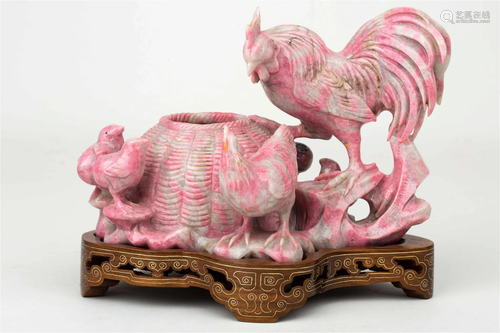 COLORED JADE CHICKEN, QING DYNASTY