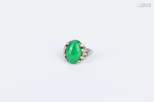 WHITE GOLD AND DIAMOND-SET JADEITE RING