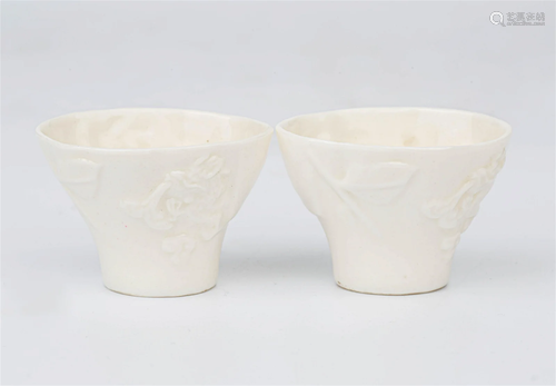 A WHITE PORCELAIN CARVED SMALL CUP, LATE QING/REPUBLIC OF CH...