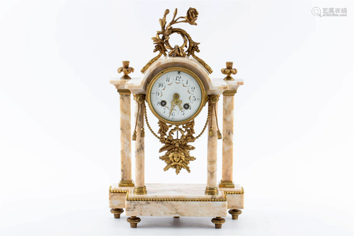 Antique French Louis XVI Style Marble and Brass Mantle Clock