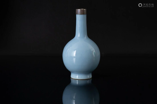 SKY BLUE GLAZE SMALL VASE WITH DAQING KANGXI REIGN MARK