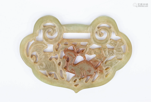 A HOLLOW CARVED CLOUD PATTERN 'FU LU SHOU' JADEITE...