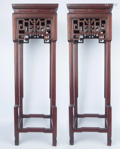 A PAIR MAHOGANY FLOWER STAND, REPUBLIC OF CHINA