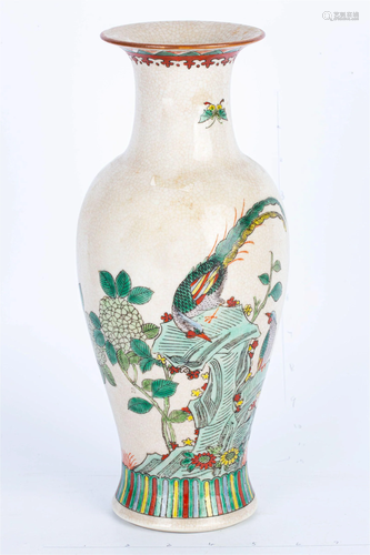 A 'SHOUDAI' BIRD FAMILLE ROSE VASE WITH 'CHEN...