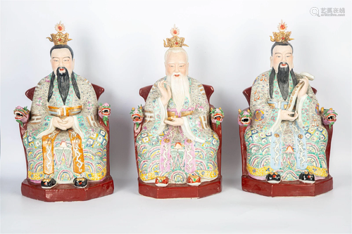 FAMILLE ROSE TAOISM THREE HALAL PEOPLE, 20TH CENTURY