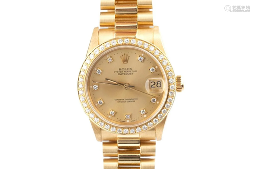 ROLEX 14K GOLD DIAMOND WATCH (WITH CERTIFICATE)