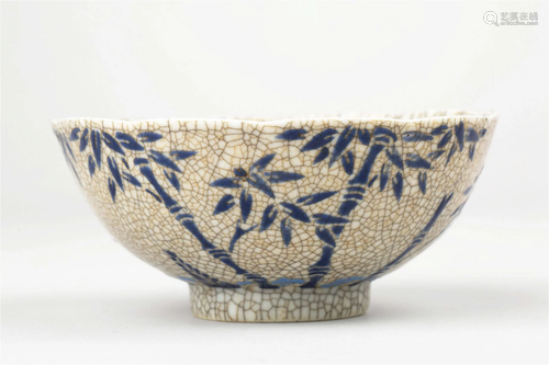 GE KILN LOTUS MOUTH FUSHOU BAMBOO PATTERN BOWL, EARLY QING D...