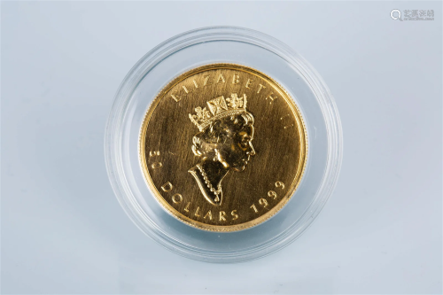 AN ELIZABETH II 50 DOLLARS 1999 1 OZ 9999 GOLD SOUVENIR COIN