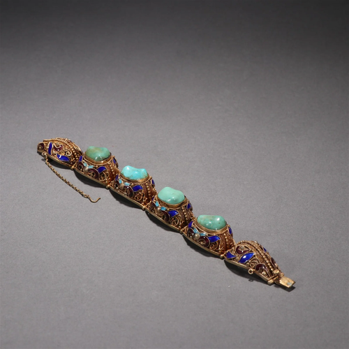 A Fine Gilt-Silver Inlaid Turquoise Bracelet