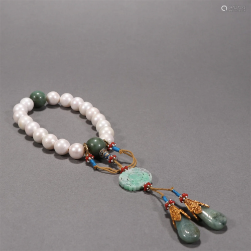 A String of Pearl and Jadeite Beads