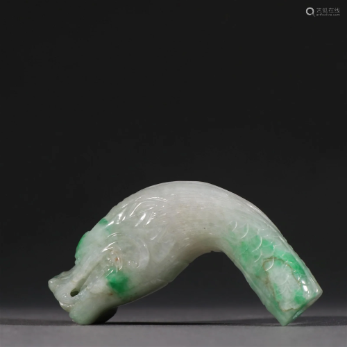 A Fine Jadeite Carved Dragon Head Crutch