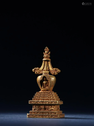 A Delicate Gilt-silver Stupa