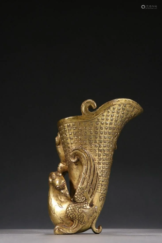 A Fine Gilt-bronze Dragon and Phoenix Cup