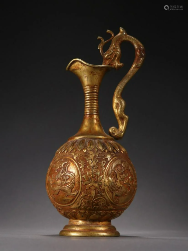 A Fine Gilt-bronze Dragon Ewer