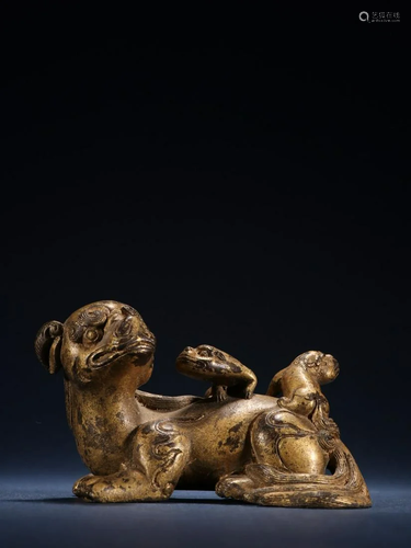 A Delicate Gilt-bronze Beast Paperweight