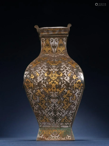 A Rare Bronze Inlaid Gold and Silver Vase