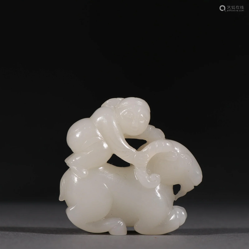 A White Jade Carved Goat Pendant