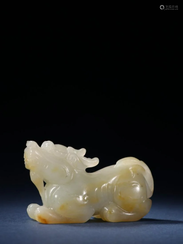 A Rare Hetian Jade Carved Beast Ornament