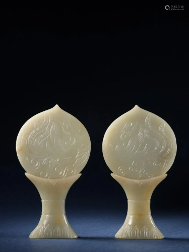 A Piar of Hetian Jade Ornament With Phoenix Pattern