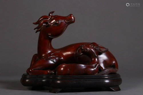 A Delicate Huangyang Wood Carved Ram Ornament