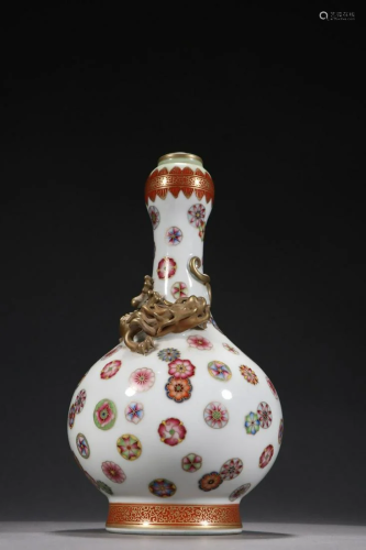 A Rare Famille-rose Painted Gold Garlic Bottle